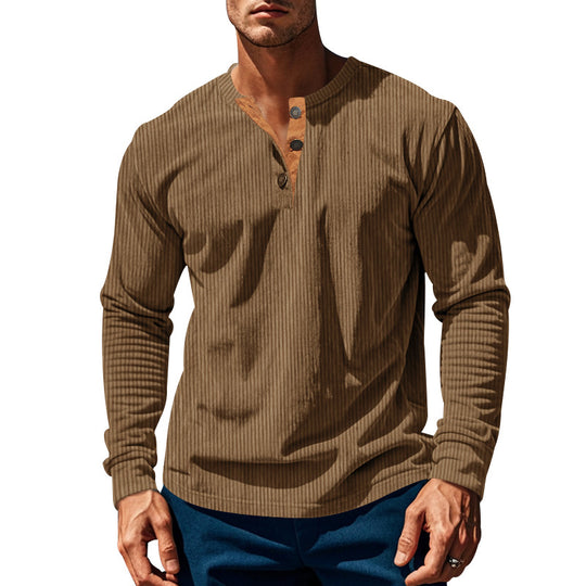 Herren nan geripptes Henley-Longsleeve mit Stehkragen, verdeckter Knopfleiste und relaxed Fit EB