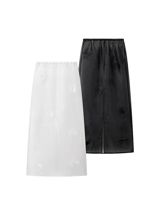 Damen lange transparente Bluse mit floralem Design und seitlichem Schlitz EB