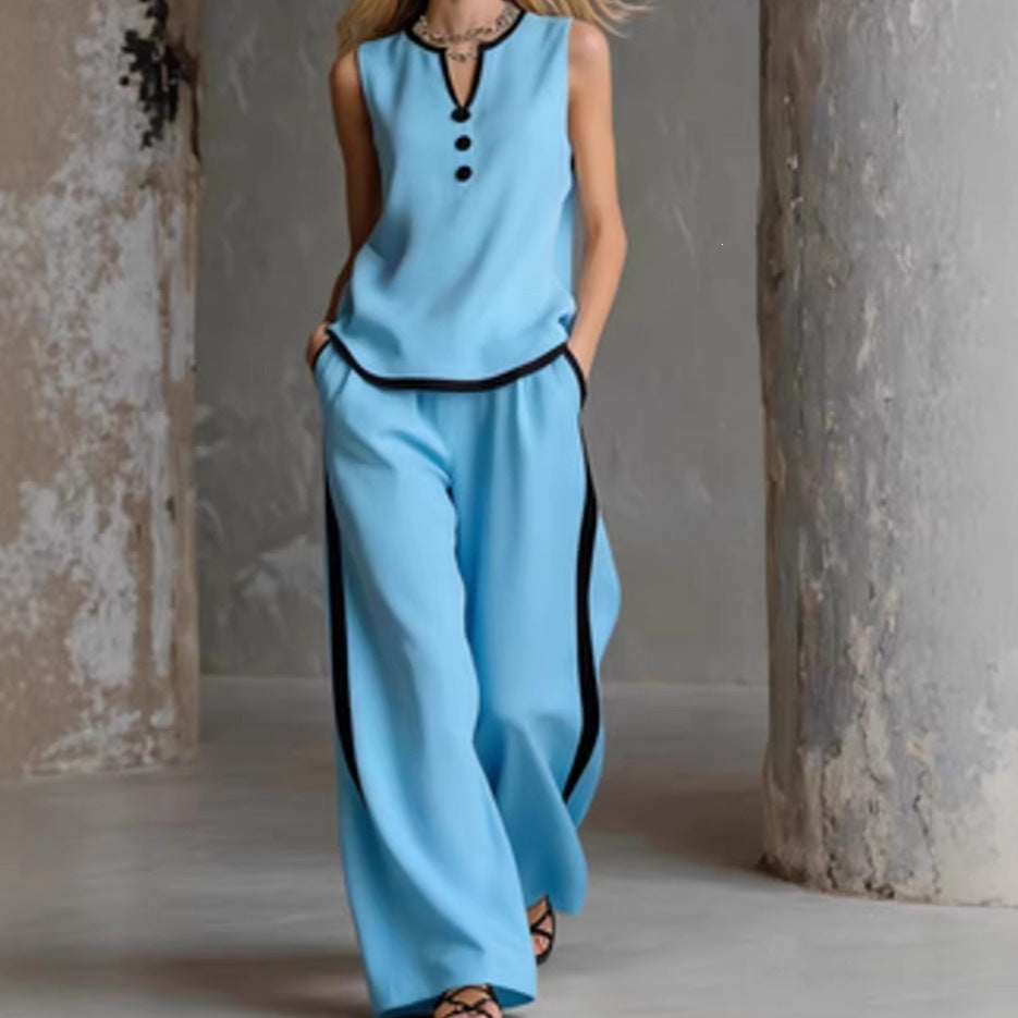 Damen Elegantes Zweiteiler-Set mit schickem Oberteil und weiten Hosen EB