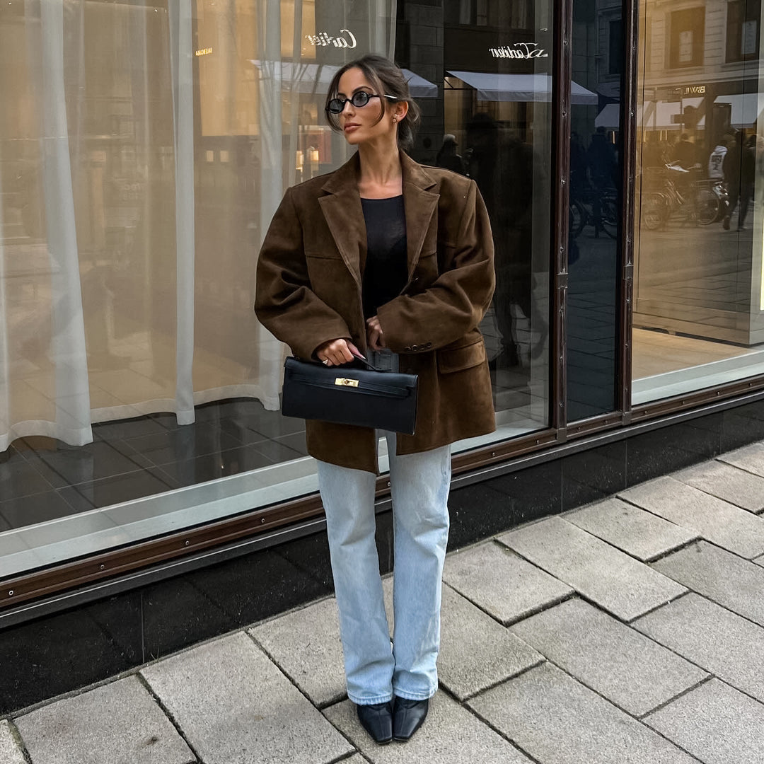 Damen elegante Wildlederjacke im Oversized-Stil mit Taschen EB