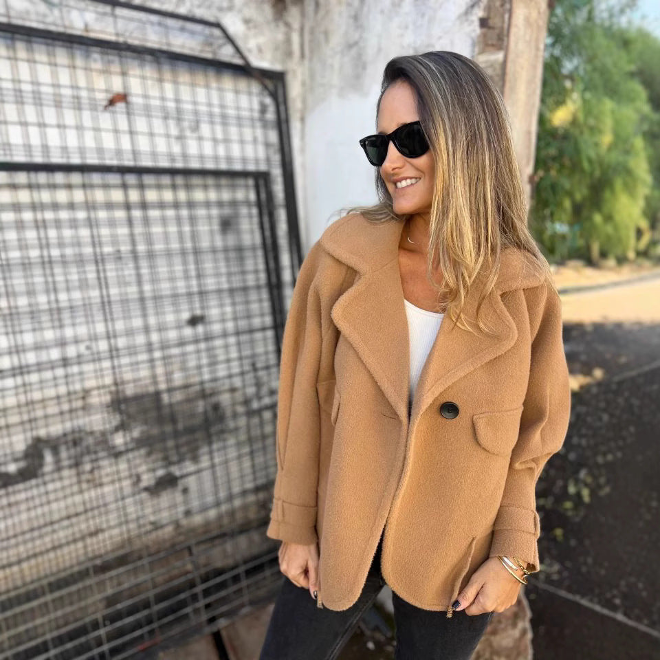Damen Oversized Nachtjacke aus weichem Wollmix mit praktischen Taschen EB