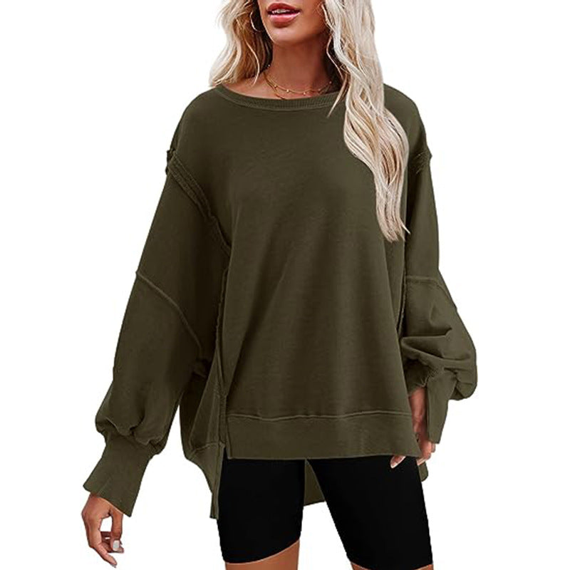 Damen Komfortabler Oversized Pullover mit lässigen Puffärmeln EB
