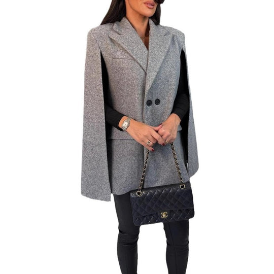 Damen modischer Cape-Blazer mit doppelter Knopfleiste EB