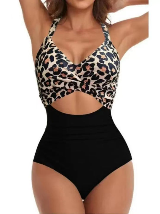 Damen Einteiliger Bikini mit modischem Cut-Out und Animal-Print EB