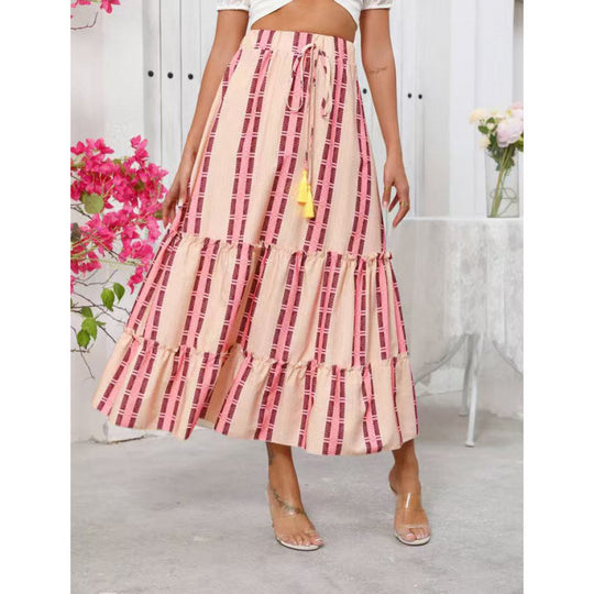 Damen Maxi-Rock mit voluminösen Rüschendetails und knöchellanger Passform EB
