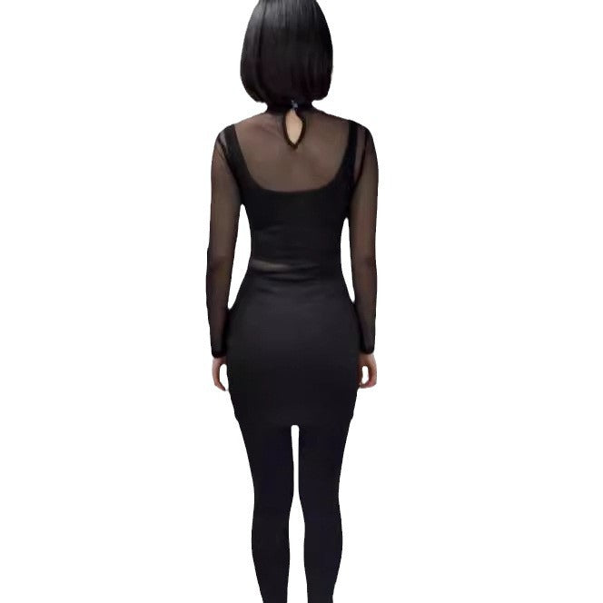 Damen Mini-Kleid mit transparenten Ärmeln und funkelndem Detail EB