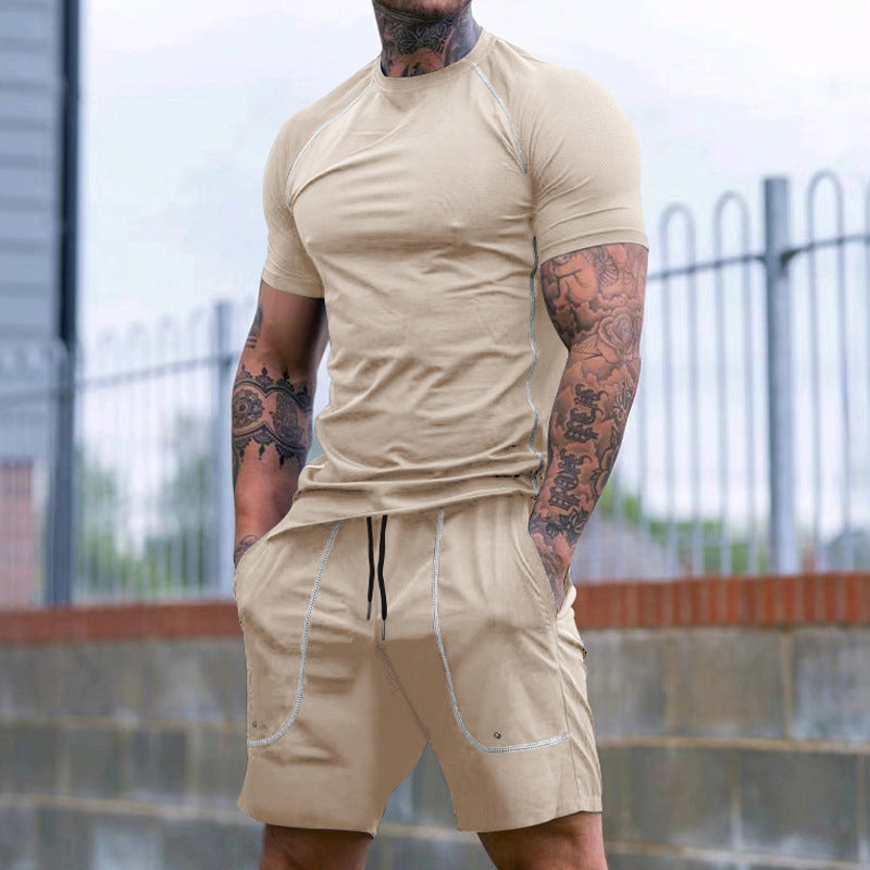Herren nan eng anliegendes Freizeitset aus elastischem Jersey mit Kurzarmshirt und Kordelzugshorts EB