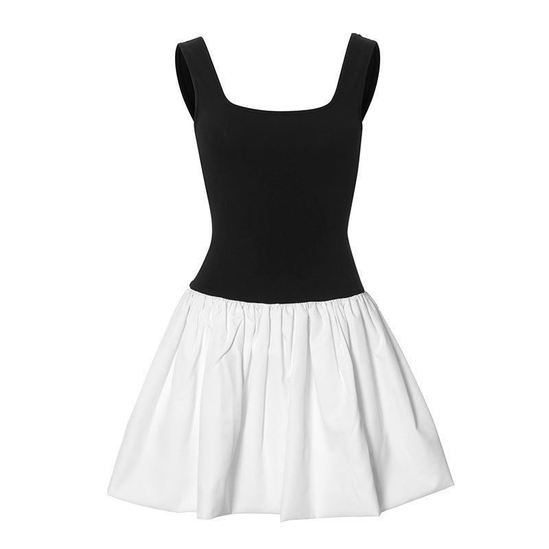 Damen Elegantes Trägerkleid mit Zierfalten und quadratischem Ausschnitt EB