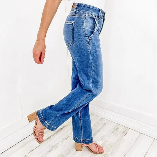 Damen Hochtaillierte Jeans im lässigen Vintage-Stil EB