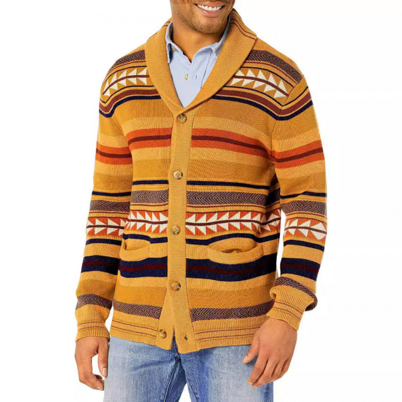Herren Strickjacke mit geometrischem Muster und praktischen Taschen EB