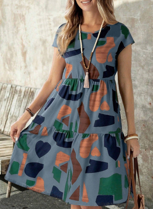 Damen Midikleid mit grafischem Muster und Schlaufenärmel EB