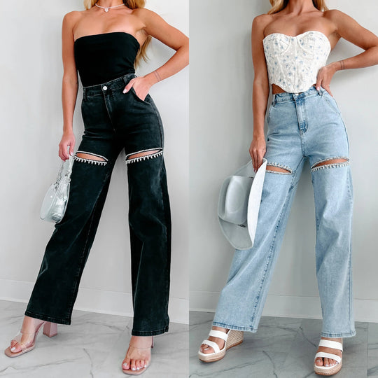 Damen Hochtaillierte Jeans mit durchbrochenem Design EB