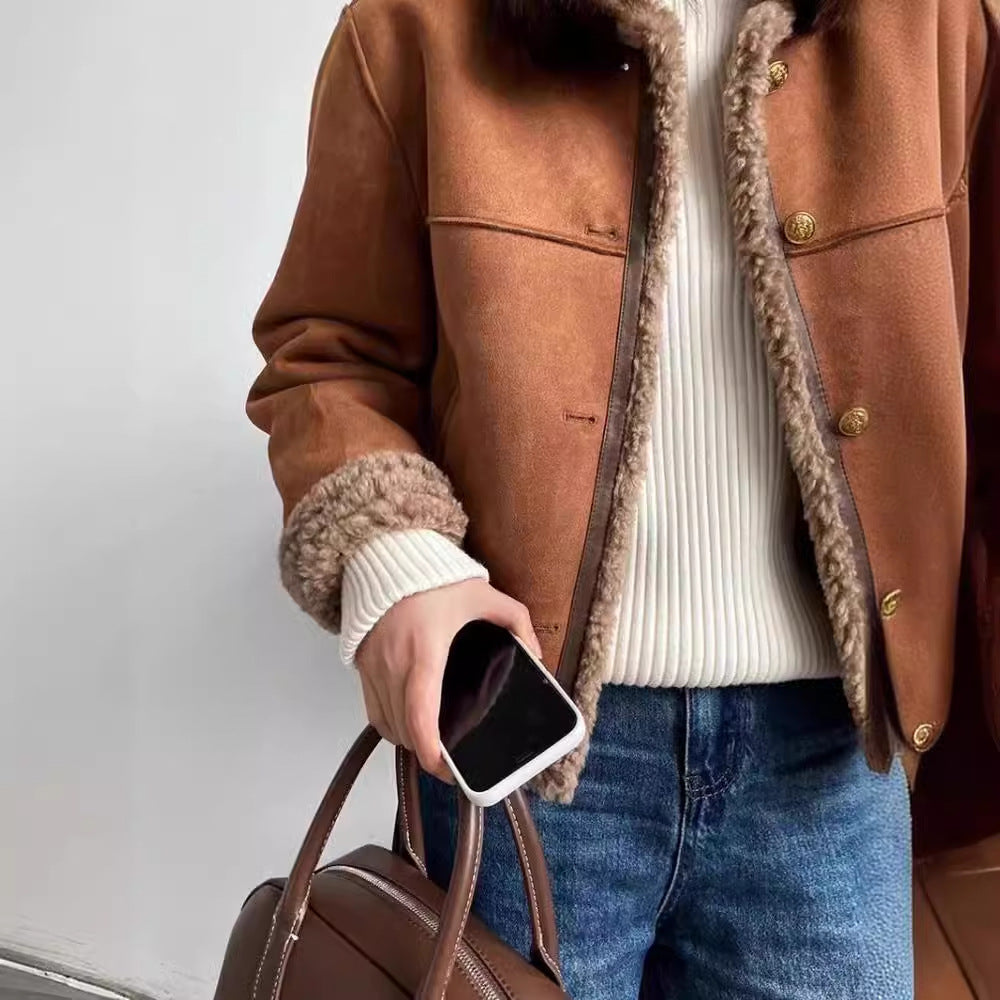 Damen Kunstlederjacke mit kuscheligem Teddyfutter EB