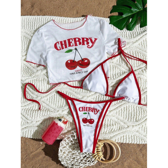 Damen Crop-Top Bikini-Set mit sportlichem Schnitt und Brasil-Print EB