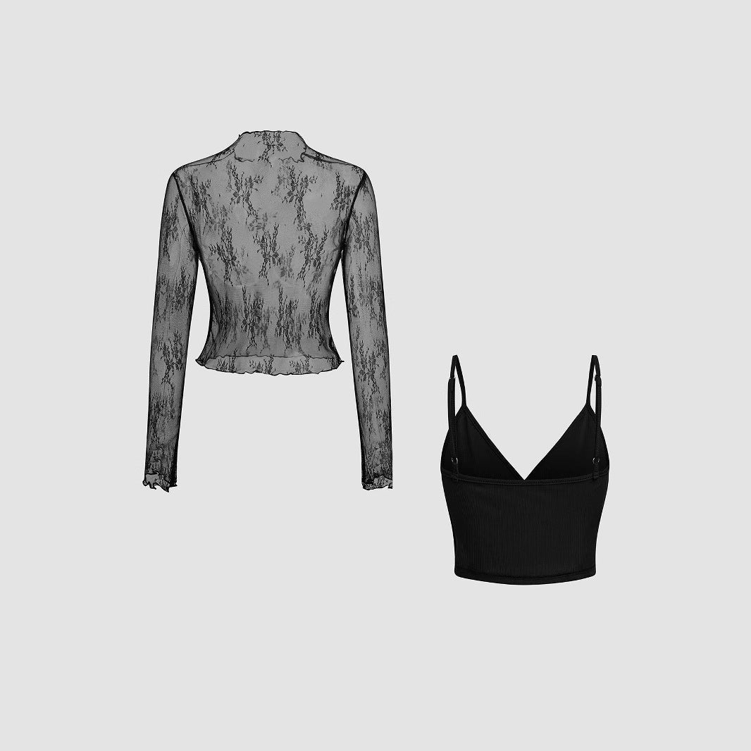 Damen Elegantes transparentes Oberteil mit langem Arm und modischem Top EB
