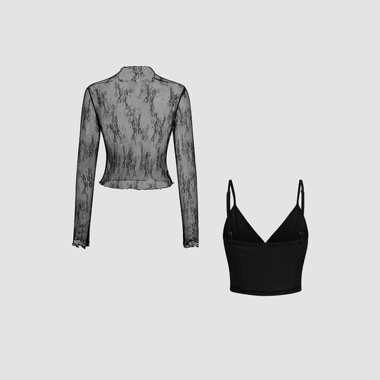 Damen Elegantes transparentes Oberteil mit langem Arm und modischem Top EB
