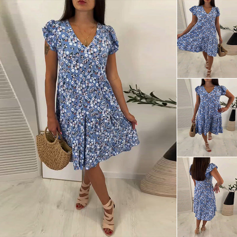 Damen Freizeitkleid mit fließendem Schnitt und floralen Akzenten Heidi-Mode