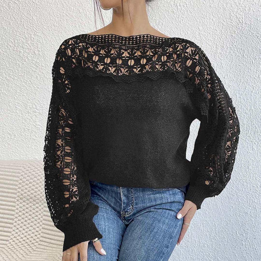 Damen Elegantes Strickoberteil mit raffinierten Spitzenärmeln EB