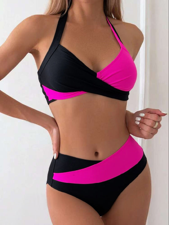 Damen Modischer Bikini mit asymmetrischem Schnitt und Kontrastdetails EB