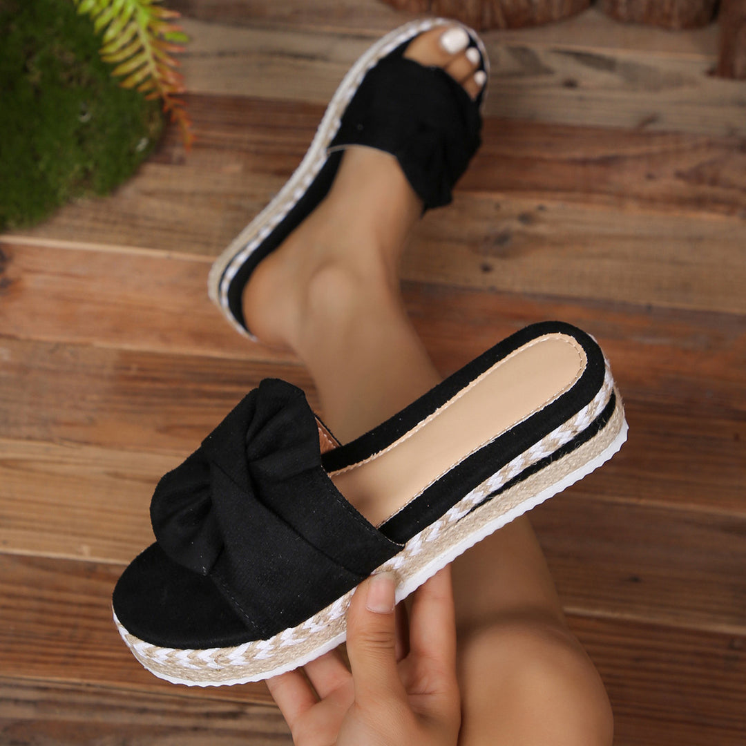 Damen modische Zehentrenner-Sandalen mit eleganter Knotenapplikation EB