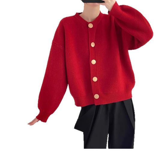 Damen Oversized Strickjacke mit großen Holzknöpfen und weitem Schnitt EB