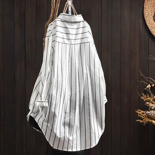 Damen Lässige Langarmbluse im Streifenlook mit Oversized-Schnitt EB