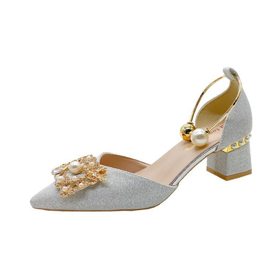 Damen elegante Slingback-Pumps mit luxuriösem Perlenschmuck EB