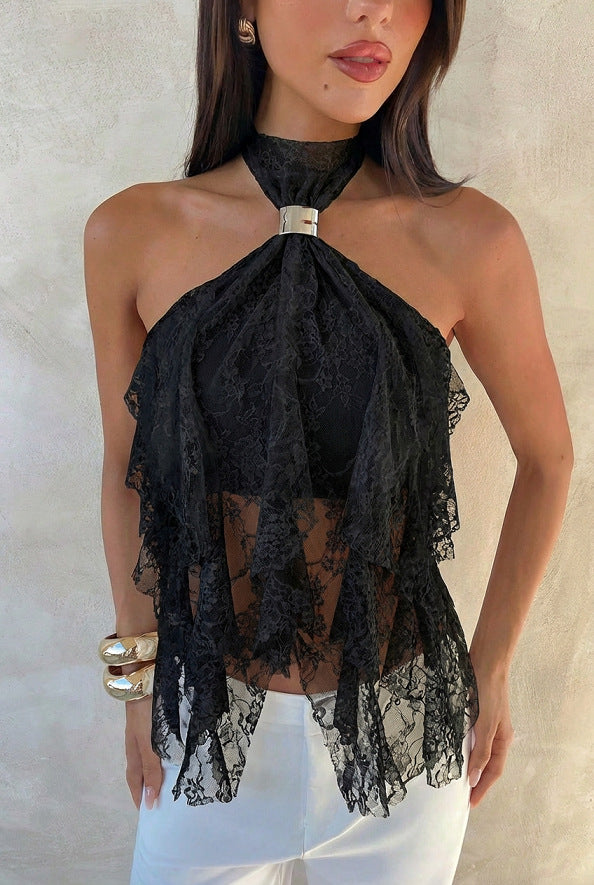 Damen Top mit asymmetrischem Schnitt und dekorativen Rüschen EB