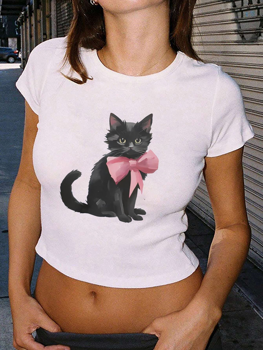 Damen Crop-T-Shirt mit auffälligem Grafiken-Design und frechem Statementdruck EB