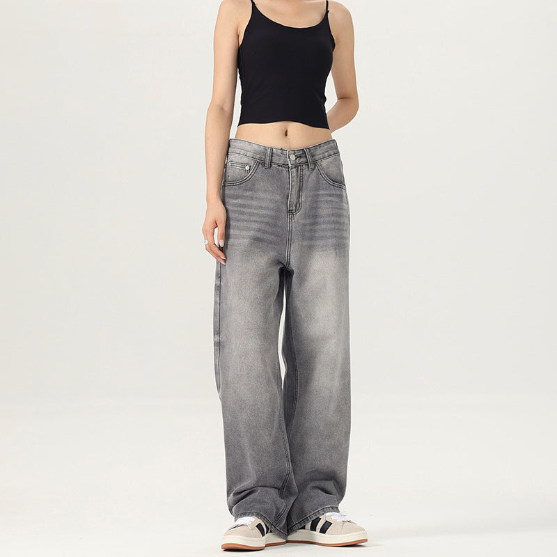 Damen Weite Jeanshose im lässigen Vintage-Stil mit hohem Bund EB
