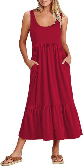 Damen Maxikleid mit fließendem Rock und praktischen Taschen EB