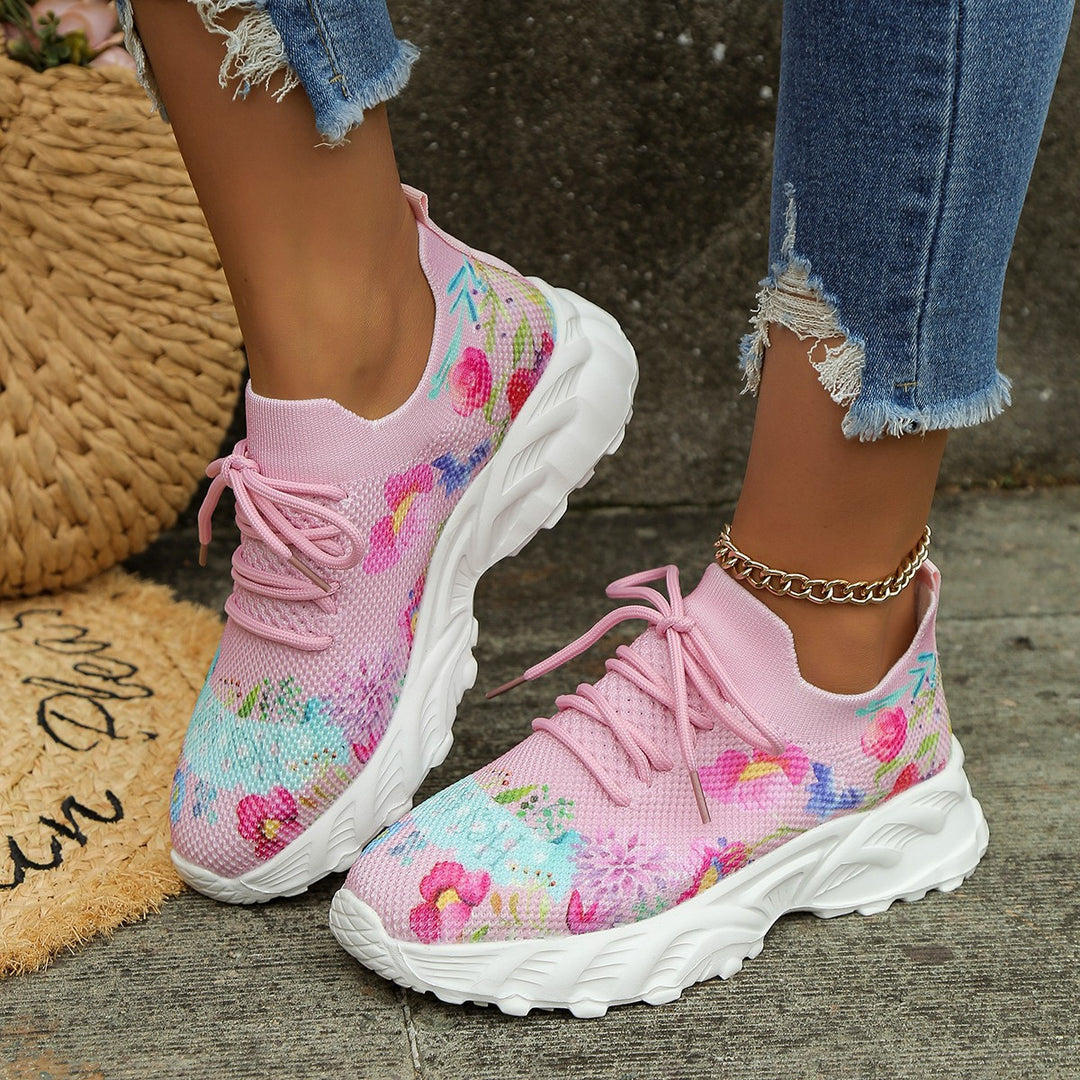 Damen Modische Sneaker mit floralem Jacquard-Gewebe und luftiger Sohle EB