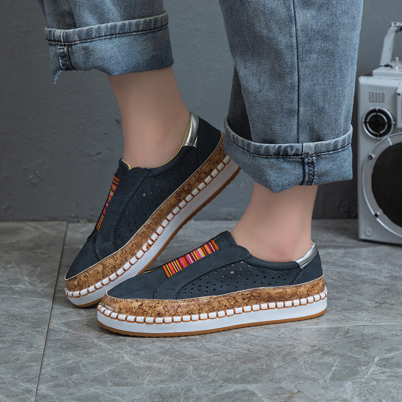 Damen Slip-On Sneakers mit perforiertem Obermaterial und dekorativem Korkrand EB