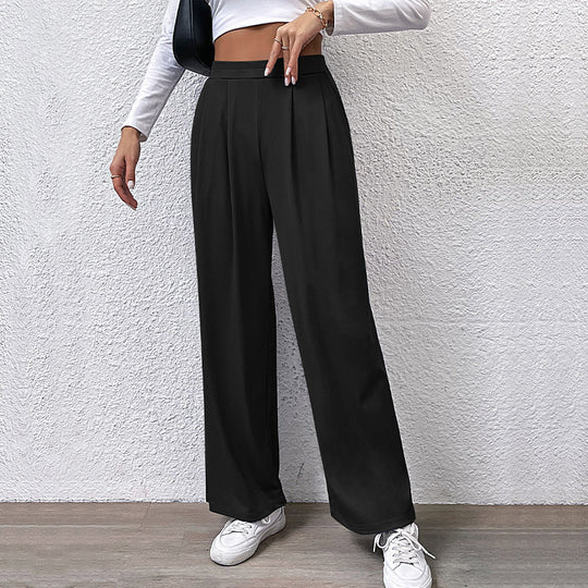 Damen Weite High‑Waist Stoffhose mit Bundfalten und Palazzo‑Silhouette EB