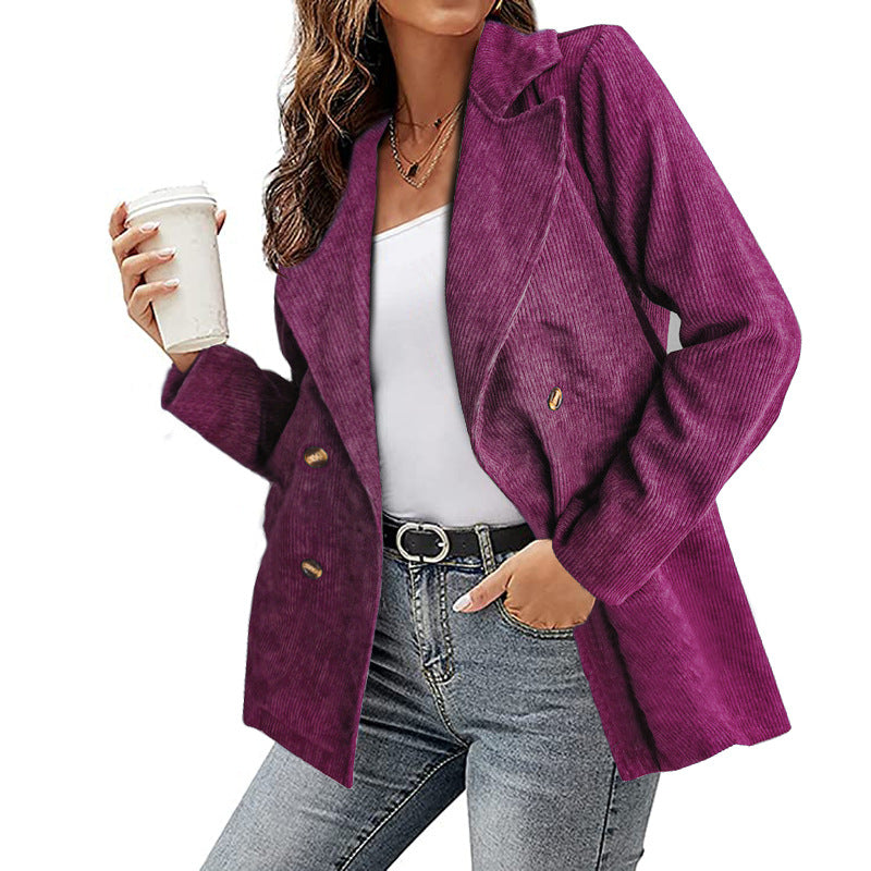 Damen Kunstleder-Blazerjacke mit doppelt gestepptem Kragen und modischem Schnitt EB