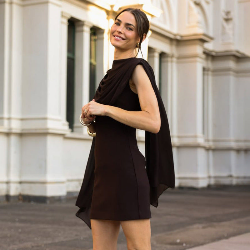 Damen Elegantes Cocktailkleid mit drapierter Schulterpartie und figurbetontem Schnitt EB