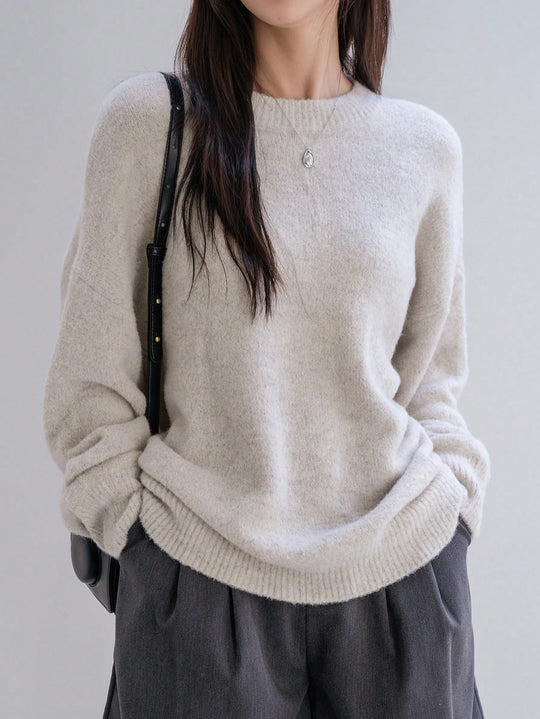 Damen Lässiger Strickpullover mit weitem Schnitt und komfortabler Passform EB