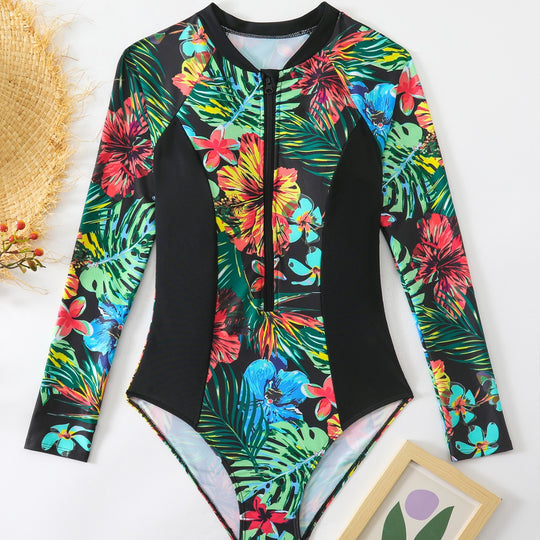 Damen Einteiler Badeanzug mit floralem Muster EB