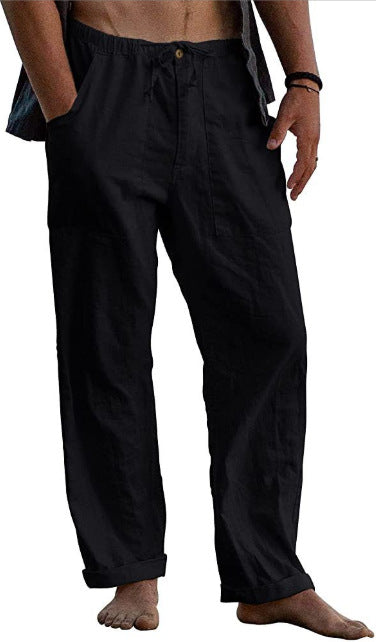 Herren nan lockere Leinenhose mit Gummibund und aufgesetzten Seitentaschen EB