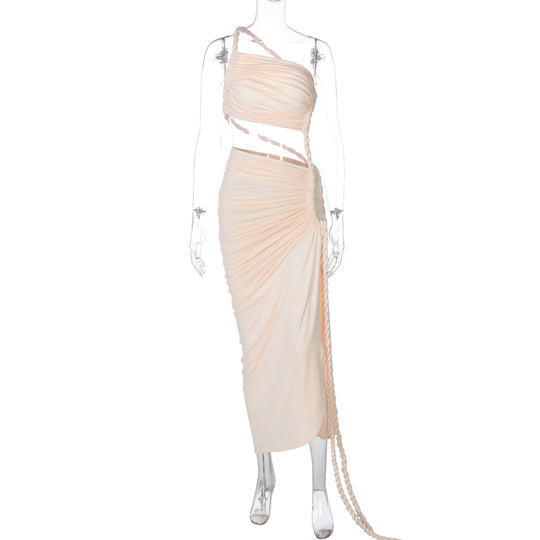 Damen Elegantes, einseitiges Maxikleid mit raffinierten Drapierungen EB