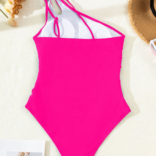 Damen Einseitiger Badeanzug mit elegantem Raffungselement und trendigem Ausschnitt EB