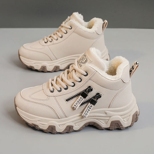 Damen High-Top Sneakers mit warmem Fleece-Futter und stylischem Reißverschluss EB