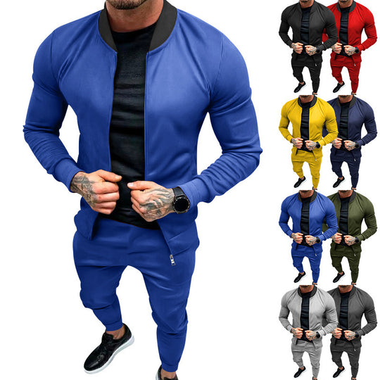 Herren nan sportlicher Freizeit-Trainingsanzug mit taillierter Bomberjacke und konisch zulaufender Jogginghose aus elastischer Baumwollmischung EB