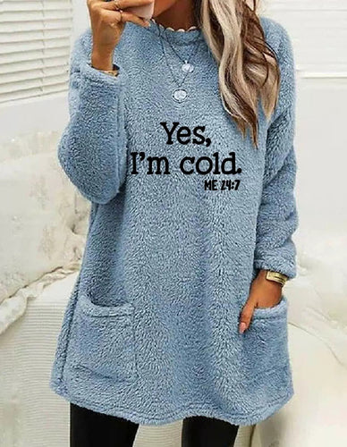 EB | Übergröße Sweatshirt Doppelseitiges Fleece Buchstabenprint Seitentaschen Langarm