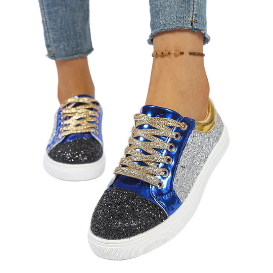 Damen  Glitzer-Sneaker mit funkelnder Zehenkappe, metallic-Overlays und gepolstertem Komfortfußbett EB