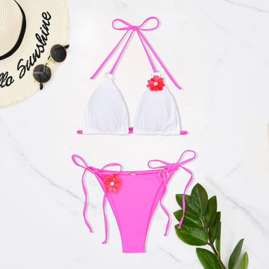 Damen Triangel-Bikini mit dekorativen Blumen EB