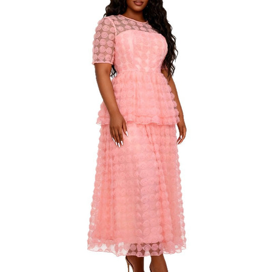 Damen Elegantes Maxi-Kleid mit floralem Volant-Design EB