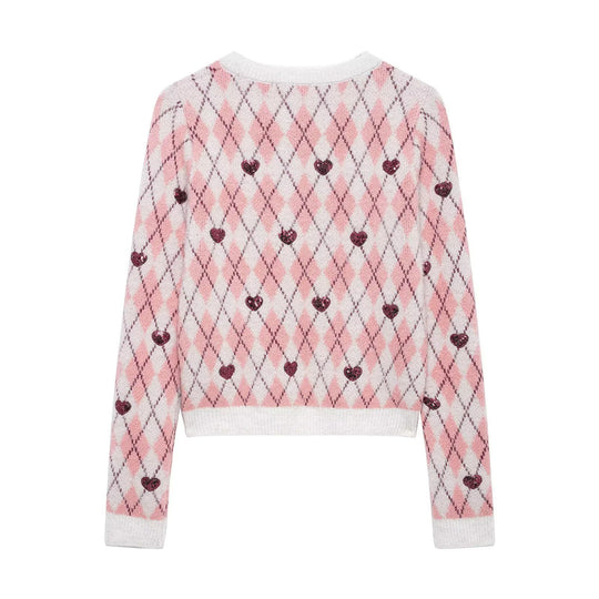 Damen Pullover mit herzförmigem Pattern und Glitzerelementen EB