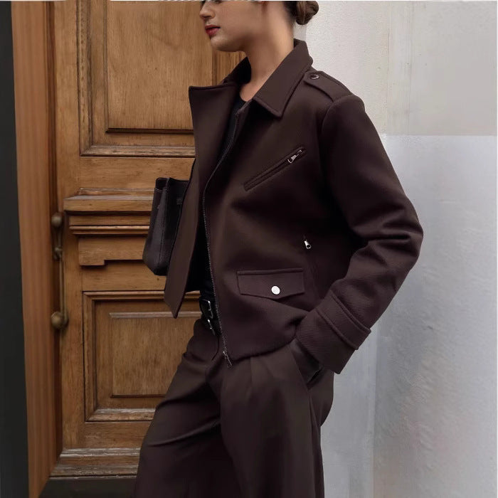Damen modische cropped Jacke im minimalistischen Stil mit Taschen EB