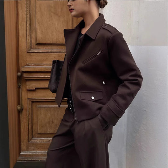 Damen modische cropped Jacke im minimalistischen Stil mit Taschen EB